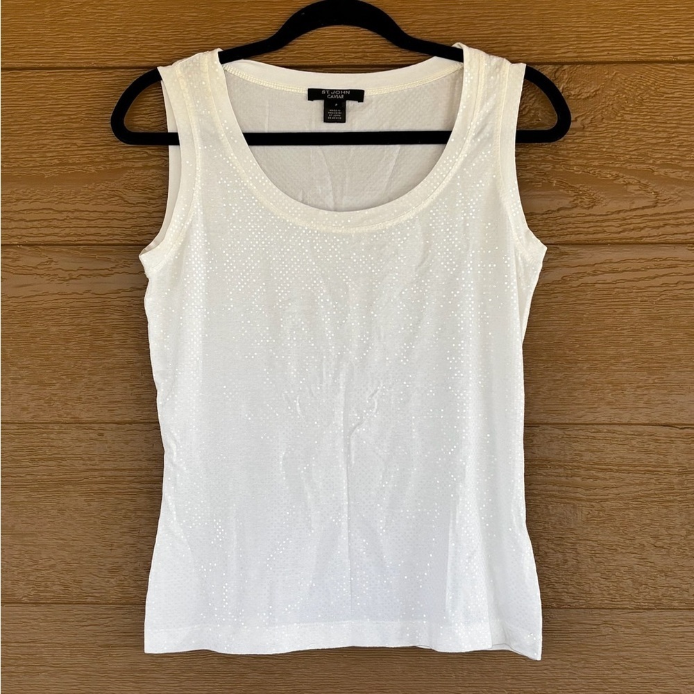 St. John Caviar White Sleeveless Sparkle Tank Top Sz P